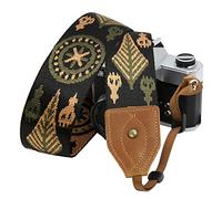 Padwa Lifestyle Tracolla per fotocamera in pelle bovina classica con motivo Crazy Horse, larghezza 5,1 cm, con ricamo jacquard floreale vintage, tracolla regolabile per fotocamere DSLR