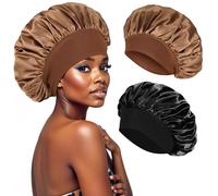 PAEFIU Cuffia in seta per dormire, cappa in seta, elastica, per la notte, morbida, da donna, Nero, Champagne, Durchmesser: ca. 31 cm