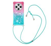 Paekear Custodia per Cellulare con Corda per Xiaomi Poco C75 / Redmi 14C Case, Liquido Sabbie Mobili Bumper TPU Cover con Collana Practical Stylish/Necklace Cordoncino Cordino Tracolla, Rosa & Blu
