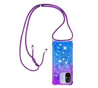 Paekear Custodia per Cellulare con Corda per Xiaomi Redmi 12C Case, Liquido Sabbie Mobili Bumper TPU Cover con Collana Practical Stylish/Necklace Cordoncino Cordino Tracolla, Viola & Blu