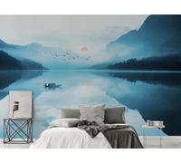 Paesaggio A Inchiostro Uccelli Piccola Barca Alba 3D Carta Da Parati Facile Installare Mobili Sfondi Ufficio Divano Camera Letto Sfondo Decorazione Murale-430cm×300cm