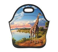 Paesaggio africano con fiume Nilo e giraffa borsa per il pranzo per donne uomini borse riutilizzabili per il pranzo isolato scatola per il pranzo grande capacità contenitore per il pranzo refrigerante