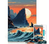 Paesaggio al tramonto con onde Puzzle per adulti da 1000 pezzi Allenamento mentale divertente Pezzi senza sbavature Attività di gruppo emozionante (38x52cm)