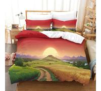 Paesaggio al tramonto Set Copripiumino 3D Con Stampa,Con Federa Coordinata,3 Pezzi,microfibra Morbida Campagna Copripiumino Con Chiusura A Cerniera E Federe Per Adulti E Ragazzi Super King（260x220cm）