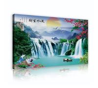 Paesaggio asiatico Natura Serenità Tela di canapa Arte della parete Cascata Gru Scena Immagini Stampe di opere d'arte Poster Pittura per soggiorno Home Decor 50x85cm telaio interno