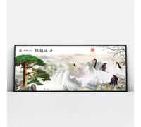 Paesaggio asiatico Tela di canapa Arte della gru bianca Opere d'arte Murale tradizionale Stampe sul fiume di montagna Feng Shui Poster Pittura per l'arredamento dell'ufficio 30x76cm con cornice nera