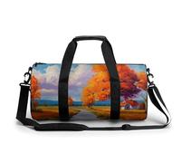 Paesaggio autunnale con casa albero arancione borsa da viaggio palestra per donne uomini borsone cilindrico borsa da allenamento sportivo con tracolla