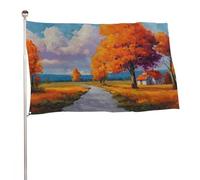 Paesaggio autunnale con la bandiera dell'albero di arancio della casa 3x5 Ft Bandiere da giardino all'aperto Banner Decor Per Cortile Portico Prato Fattoria