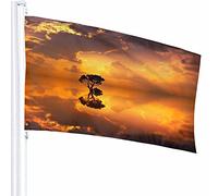 Paesaggio Bandiera Decor 3x5 Ft Oro Albero Cielo Ombra Nuvola Luce solare Lago Fiume Pianta Sole Poliestere Motivo stampato Decorazioni per esterni per case e giardini