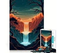 Paesaggio con cascata,alberi e tramonto Puzzle da 1000 pezzi per adolescenti Attività divertente per stimolare la mente,taglio di alta precisione,attività rilassante e distensiva (38x26cm)