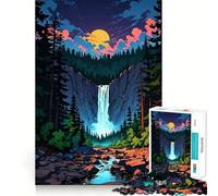 Paesaggio con cascata e tramonto Puzzle da 1000 pezzi per adolescenti Stimola la mente Divertimento senza spazi vuoti Incastro perfetto Tempo libero avvincente per rilassarsi in casa (38x52cm)