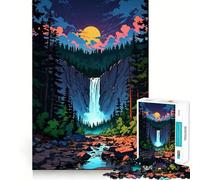 Paesaggio con cascata e tramonto Puzzle per adulti da 1000 pezzi Gioco di logica Regalo Taglio di precisione Attività rilassante di gruppo al chiuso (38x26cm)