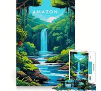 Paesaggio con cascata nella foresta pluviale amazzonica,puzzle da 1000 pezzi per ragazzi,gioco di memoria divertente,componenti robusti e ben definiti,portatile,ideale per i viaggi (50x75cm)