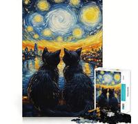 Paesaggio con gatti nella notte stellata - Puzzle da 1000 pezzi per ragazzi - Gioco di logica e puzzle da assemblare - Divertimento assicurato - Taglio di precisione - Regalo elegante 38x52cm
