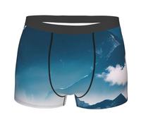 Paesaggio con la biancheria intima attiva traspirante di allungamento degli uomini della stampa delle montagne degli slip dei boxer, Nero , L Short