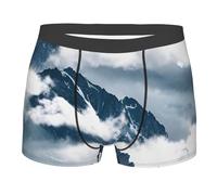Paesaggio con le montagne e le nuvole della stampa degli uomini degli slip del pugile della biancheria intima attiva molle respirabile, Nero , XXL Short