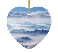 Paesaggio Con Montagne E Nuvole Stampa Albero Di Natale Ceramica Appeso Cuore Pallina Ornamenti Festivi Natale Pendente Decorazioni Per Il Partito Decorazione Della Casa