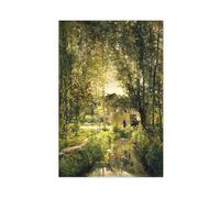 Paesaggio con un flusso illuminato dal sole di Charles Francois Daubigny arte decorazione murale poster bar ristorante garage caffetteria cartello artistico regalo senza cornice 61 x 91,4 cm
