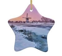 Paesaggio Con Un Mulino A Vento Tradizionale Stampa Ornamenti Cristiani Albero Di Natale, Ornamenti Della Stella Di Fattoria, Stella Di Ceramica