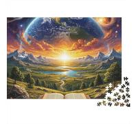 Paesaggio Cosmico Terrestre 1000 Pezzi Puzzle per Adulti Libro Aperto con Terra e Tramonto Stimolante Difficile Premium Robusto Vivace Antistress Gioco in Famiglia 38x26cm/1000pz