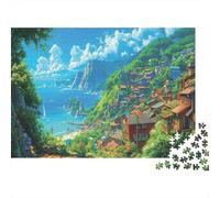 Paesaggio del villaggio sulla costa Jigsaw Puzzle Villaggio estivo 1000 Pezzi Cartone Riciclato Per Uomo E Donna, Rilassante Sfida, Regalo Compleanno Originale Immagini Vibranti 52x38cm/1000pcs