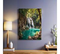 Paesaggio della cascata nella foresta Quadro su Tela Verde Poster e Stampe opere d'arte 70 x 50 cm Pittura di Arte della Parete Decorazione Murale per Soggiorno Sala yoga Bagno