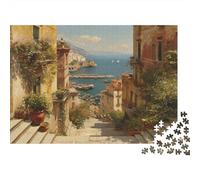 Paesaggio della Costiera Amalfitana|Strada di pietra che scende| Puzzle Divertenti Per Tutta La Famiglia 1000pcs (75x50cm) Adulti
