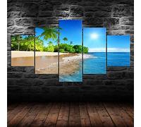 Paesaggio Dell'Oceano Del Cielo Blu Della Spiaggia Stampe Quadri 5 Pezzi Senza Cornice 200 X 100 Cm Quadro Su Tela 5 Pezzi Di Arte Della Parete Ufficio Cucina Bagni Camera Da Letto Decor
