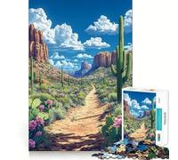 Paesaggio desertico sereno ︰ Cactus e nuvole Puzzle da 1000 pezzi per adolescenti Puzzle logico Treno Giocattolo Antistress Taglio liscio Regalo memorabile (38x26cm)