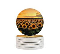 Paesaggio di girasoli Due pezzi Sottobicchieri resistenti al calore Piattini riutilizzabili per bevande Bicchieri da vino Piante Tazze Tazze