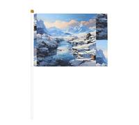 Paesaggio di montagna innevata sei pezzi stampati su entrambi i lati bandiera portatile 14 x 20,8 cm, adatta per attività di squadra tifo