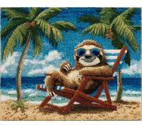 Paesaggio di spiaggia tropicale Kit da Ricamo Tappeto Fai da Te Fare,Bradipo su una sedia a sdraio,Latch Hook Rug Kit per Adulti,Fabbricare Tappeti a Punto Croce,per Decorazione Casa,80x115cm