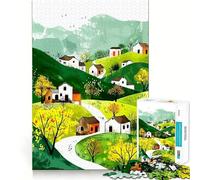 Paesaggio di villaggio ad acquerello con sentiero tortuoso Puzzle da 1000 pezzi per ragazzi Gioco stimolante per la mente Incastro perfetto senza spazi vuoti Attività rilassante di gruppo al chiuso