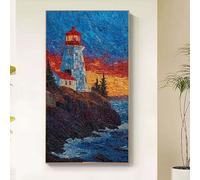 Paesaggio Diamond Painting Kit Completo, Diamond Painting Faro Pittura Diamante Adulti, 5D Diamantini Crystal Art Disegni con Perline da Attaccare Kit Punto Croce Decorazione Parete 100x200cm 8ad1-b