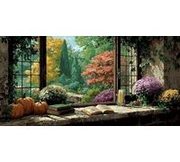 Paesaggio Diamond Painting Kit Completo Finestra Pittura Diamante, 5D Diamantini Crystal Art, Quadri con Perline Kit, DIY Strass Punto Croce Ricamo Painting, Decorazioni Parete 100x50 cm -ZC2512Q27