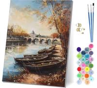 Paesaggio Dipingere con i Numeri Adulti con Telaio, Dipingere con i Numeri Architettura, DIY Paint by Numbers Kits con Pennelli e Pigmento Acrilico, Decorazioni Casa, Regalo Donna 40x50cm D-1195