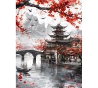 Paesaggio Dipingere Con I Numeri Adulti, Dipingere Con I Numeri Architettura, Fai Da Te Paint by Numbers Kits Con Pennelli e Vernice Acrilica, Hobby Passatempo per Adulti, Decor Casa, 40x50cm G-7971
