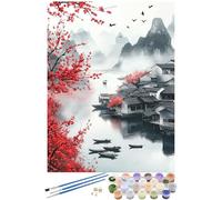 paesaggio Dipingi con i Numeri per Adulti, DIY Arte Paint by Numbers Bambini Hobby Creativi, Decora la casa Regalo, con pigmento Acrilico e 3 Pennelli for Wall Room Decor, ( 40x50cm con cornice) -8084