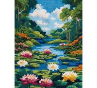 Paesaggio estivo Latch Hook Rug Kit for Adults,Stagno di loto,DIY Latch Hook Rug Kit with Preprinted Pattern Canvas,Needlework Crafts Rug for Home Decor,80x160cm
