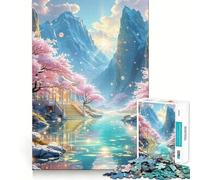 Paesaggio fantastico e sereno con fiori di ciliegio, puzzle da 1000 pezzi per ragazzi, gioco di logica e abilità, rilassante, taglio preciso, regalo di Natale (38x26cm)