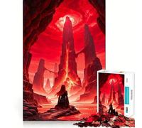 Paesaggio fantasy di lava rossa con guerriero - Puzzle difficile per adulti da 1000 pezzi - Enigmistica rilassante - Arte da assemblare - Regalo speciale (38x26cm)