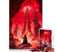 Paesaggio fantasy di lava rossa con guerriero - Puzzle difficile per adulti da 1000 pezzi - Enigmistica rilassante - Arte da assemblare - Regalo speciale (38x26cm)