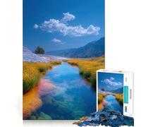 Paesaggio fluviale panoramico con fiori gialli Puzzle per adolescenti 1000 pezzi Giocattolo intelligente Tempo libero delicato Taglio preciso Lista dei desideri di Babbo Natale (38x52cm)