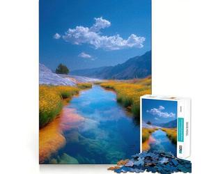 Paesaggio fluviale panoramico con fiori gialli Puzzle per adolescenti 1000 pezzi Giocattolo intelligente Tempo libero delicato Taglio preciso Lista dei desideri di Babbo Natale (38x52cm)