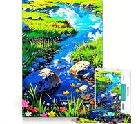 Paesaggio fluviale vibrante con fiori Puzzle da 1000 pezzi per ragazzi Gioco stimolante per la mente Incastro perfetto senza spazi vuoti Attività rilassante di gruppo al chiuso (38x26cm)