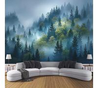 Paesaggio Forestale Carta Da Parati - Scena Di Foresta Di Pini Nebbiosa Adesivo Tessuto Di Seta Murale,Per Camera Da Letto Soggiorno Sala Da Pranzo 150L × 105A cm,Verde