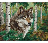 paesaggio forestale Latch Hook Rug Kit for Adults,Lupo animale,DIY Latch Hook Rug Kit with Preprinted Pattern Canvas,Needlework Crafts Rug for Home Decor,80x115cm
