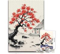 Paesaggio giapponese con fiori rossi, puzzle da 1000 pezzi per adolescenti, gioco di sviluppo del pensiero logico, ottimo regalo per momenti significativi, dimensioni 38x26cm