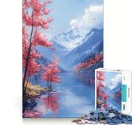 Paesaggio giapponese con lago di montagna e ciliegi in fiore, puzzle da 1000 pezzi per adulti, sfida mentale, divertimento da assemblare insieme, taglio di qualità, (50x75cm)