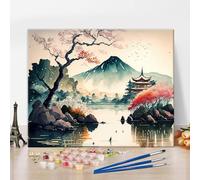 Paesaggio giapponese Pittura con i numeri, Mount Fuji Kit per dipingere con i numeri, per adulti Giappone Ciliegio Acquerello Dipingere con i numeri, Kit Easy Paint by Numbers per principianti